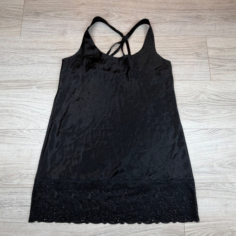 Vintage 90s Victorias Secret Black‎ Lace Trim Slip Dress Cami Mini Lingerie Sz M